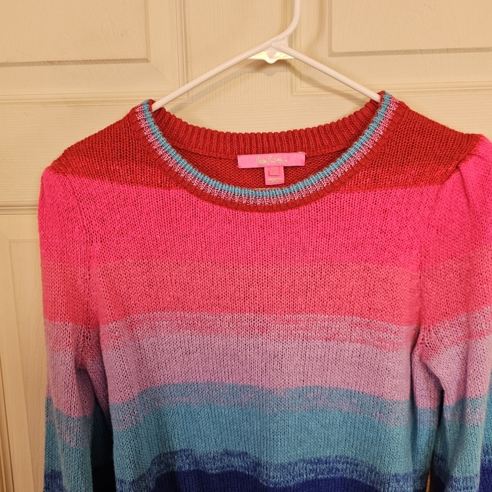 Lilly Pulitzer Hali Ombre Sunset Stripe Wool Blend Metallic Trim Sweater View 5